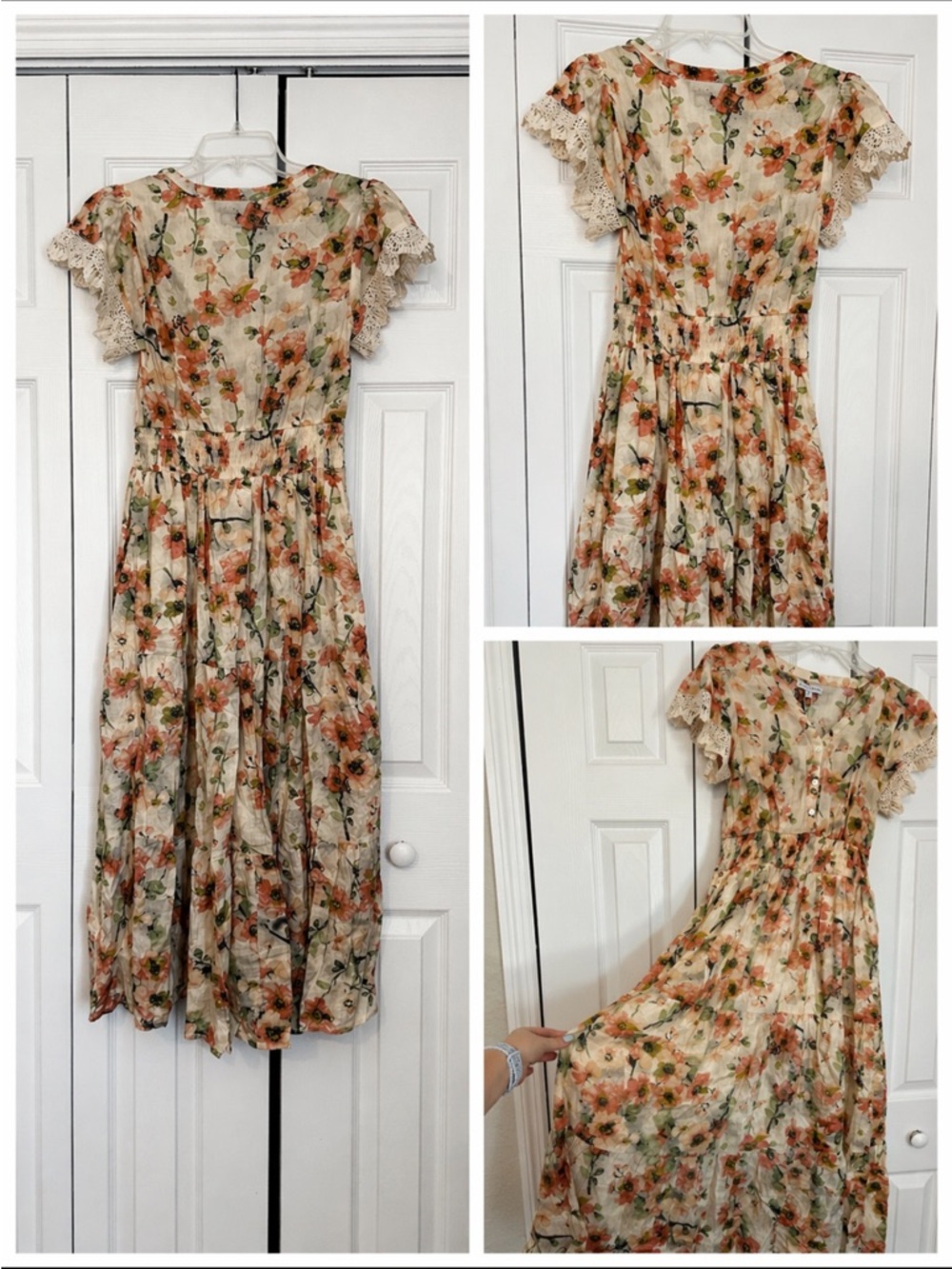 Baltic Born Aliyah Midi Dress S NWT Cream Coral Floral Boho Cottagecore